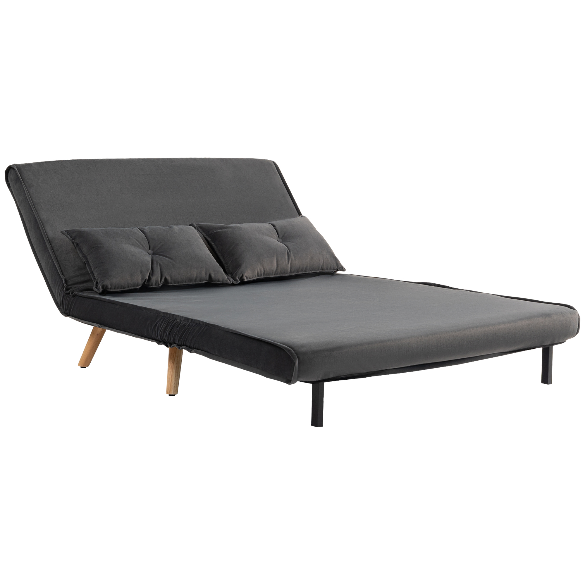HOMCOM 2-Sitzer-Schlafsofa, Bettsofa, in Bett umwandelbare Couch, verstellbare Rückenlehne, Stoffbezug, Metallrahmen, Grau