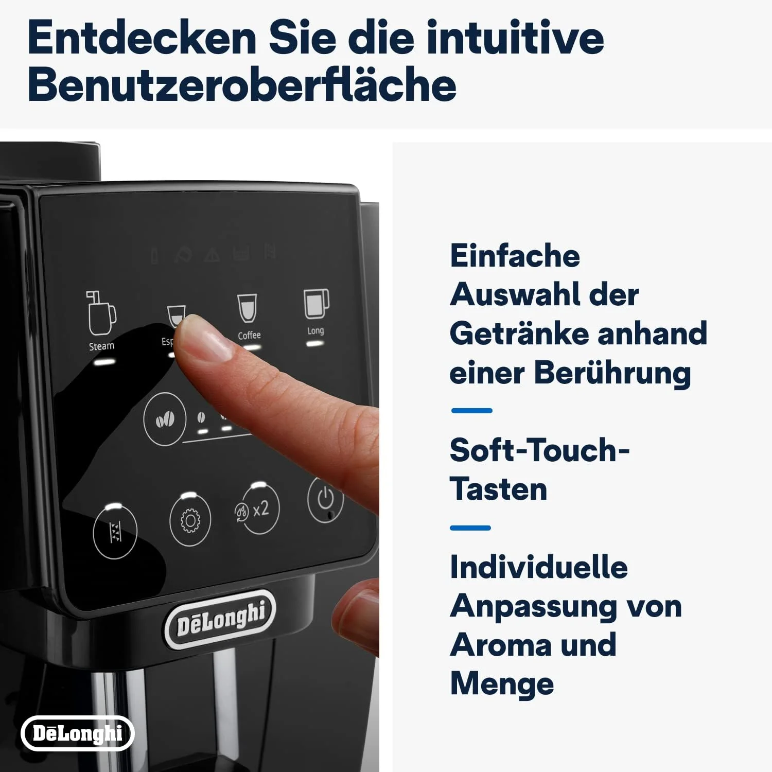 De'Longhi Magnifica Start ECAM222.20.B, volautomatisch koffiezetapparaat met melkopschuimmondstuk, voor cappuccino, met directe espressokeuzetoets en 2x espressostand, 13-traps conische molen, 1450 W, zwart