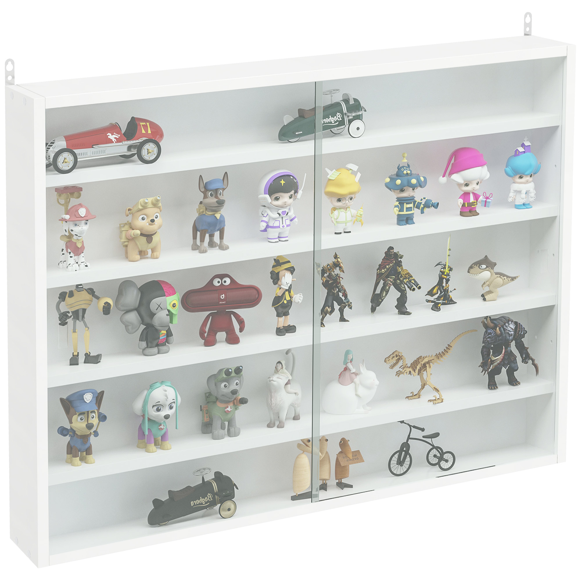 HOMCOM Wandvitrine für Sammlerstücke 5 höhenverstellbare Regale und 2 Schiebetüren 80 x 9,5 x 60 cm weiß