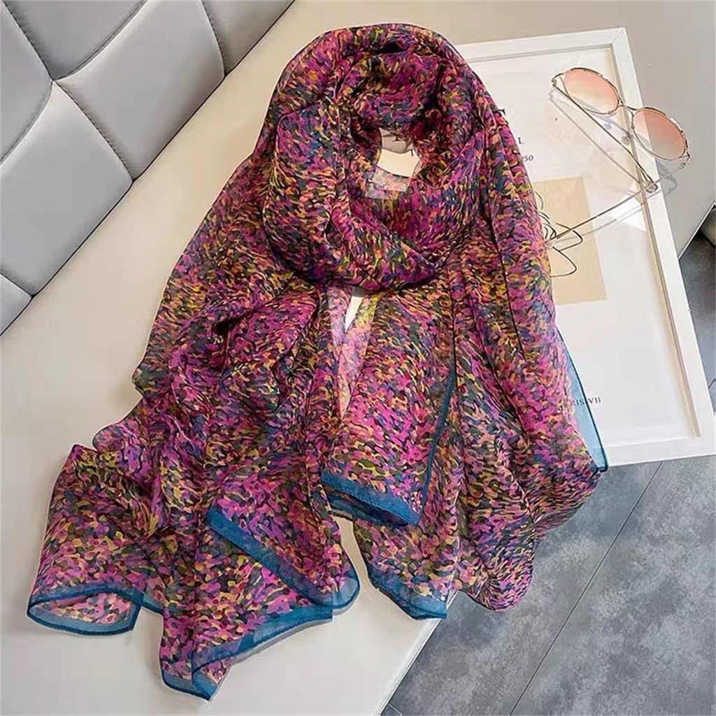 Weicher Gazeschal für Damen, großes bedrucktes Strandtuch, kleines Blumenmuster, Sonnenschutz für den Urlaub (d 180 x 135 cm)