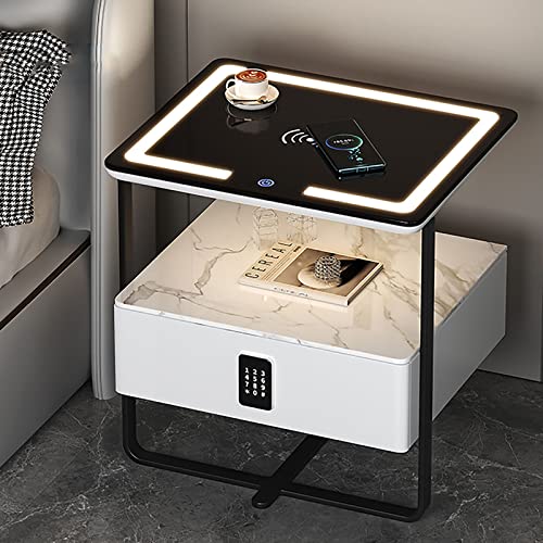 Comodino con Stazione di Ricarica Comodino con Prese E Porte USB Ricarica Wireless Intelligente con Luce Tattile A LED con Cassetti E Barra Luminosa Tavolo in Vetro Temperato (Color : White, Size : Amazon.it: Casa e cucina