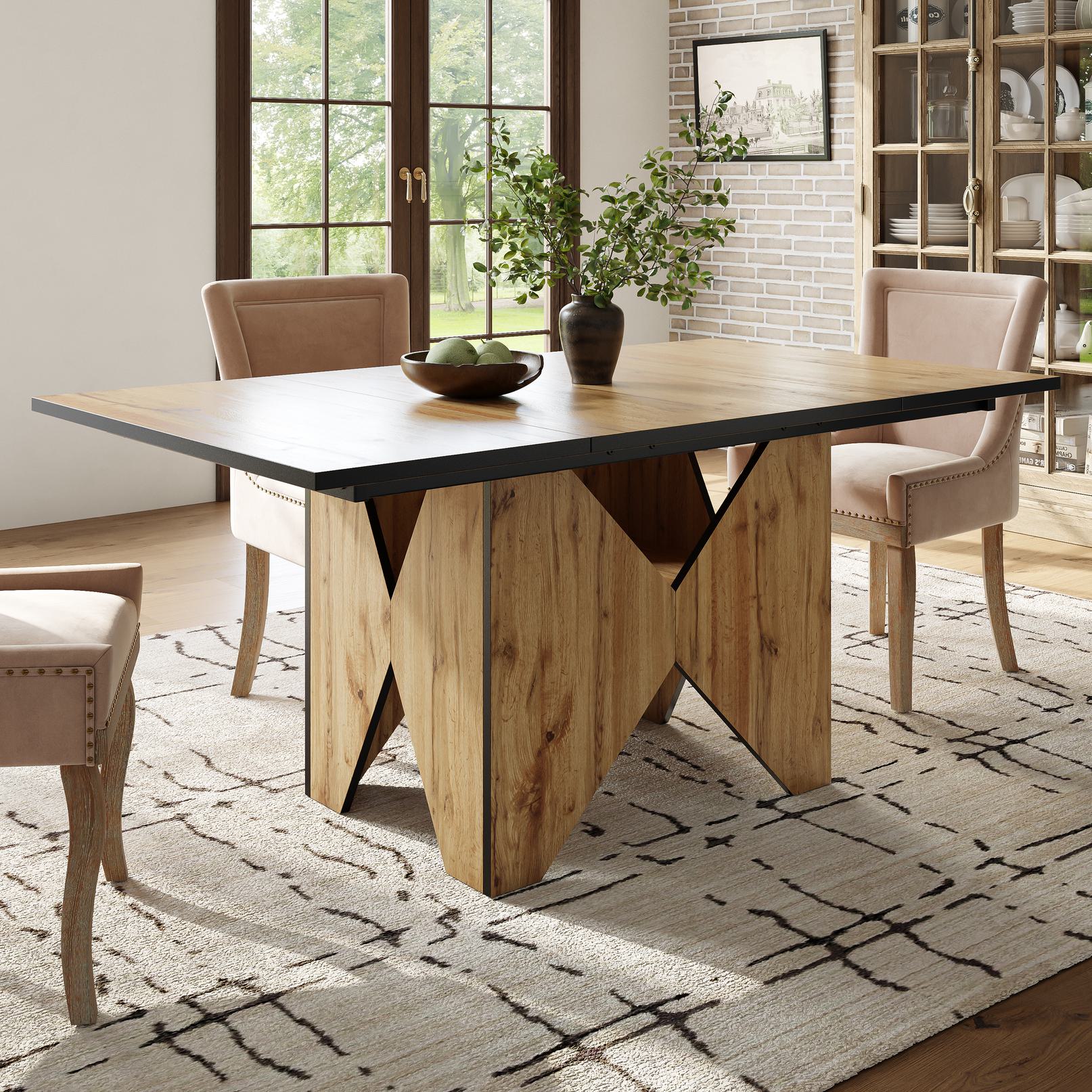 Moderner Küchen-Esstisch, Bistrotisch für 4-6 Personen, 138,5×80×75 cm, Hellbraun