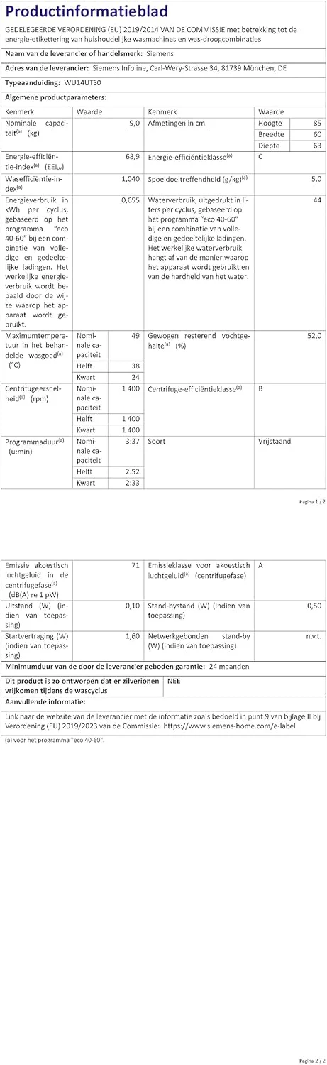 Siemens WU14UTS0 iQ500 onderbouw wasmachine, 9kg, 1400 tpm, Outdoor-impregneerprogramma, varioSpeed functie, bijvulfunctie