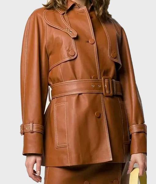 Women’s Brown Belted Leather Coat