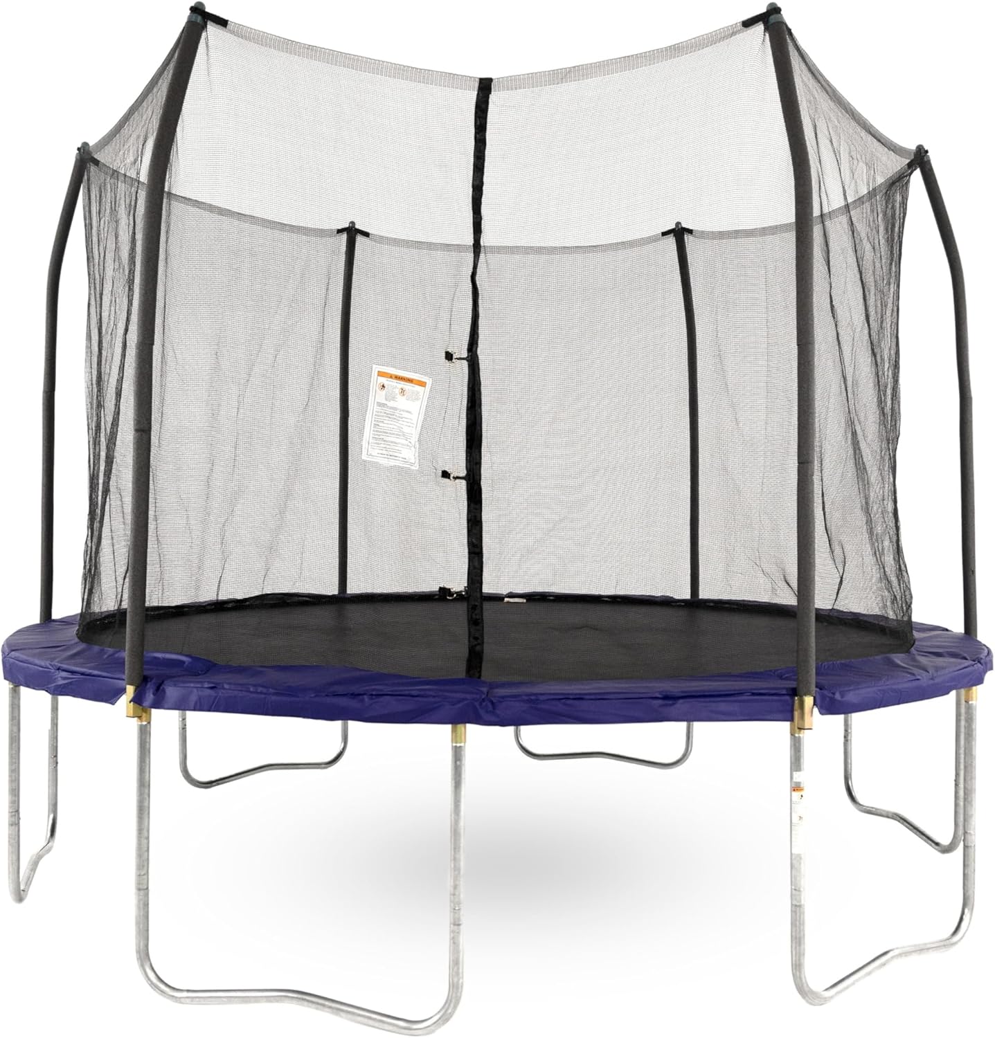 A 12-foot-diameter circular trampoline with protective railings, equipped with spring pads