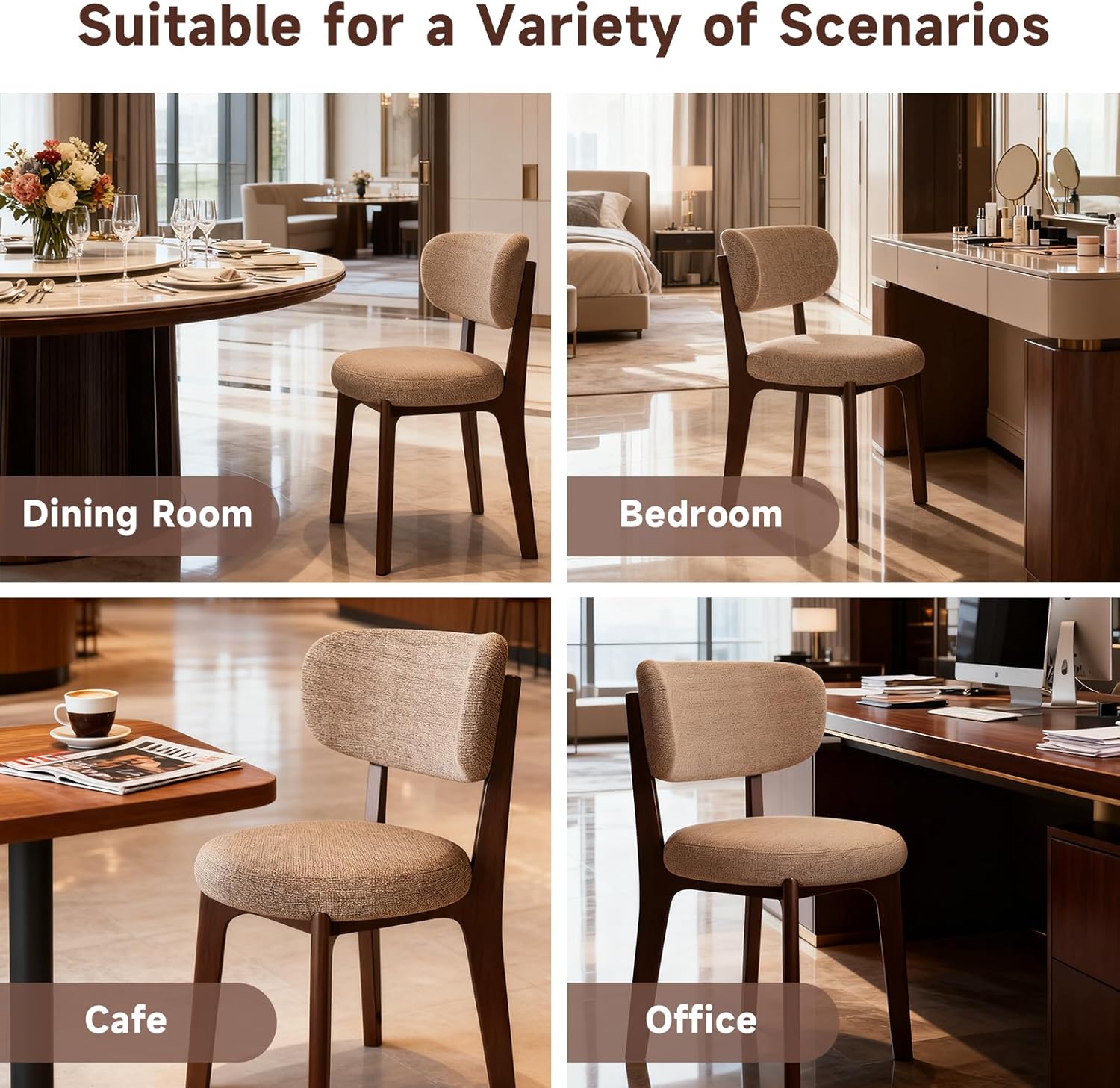 Set di 6 sedie da pranzo moderne in legno, con schienale curvo, gambe in legno massello, per sala da pranzo, cucina, ristorante (gambe in noce/grigio scuro)