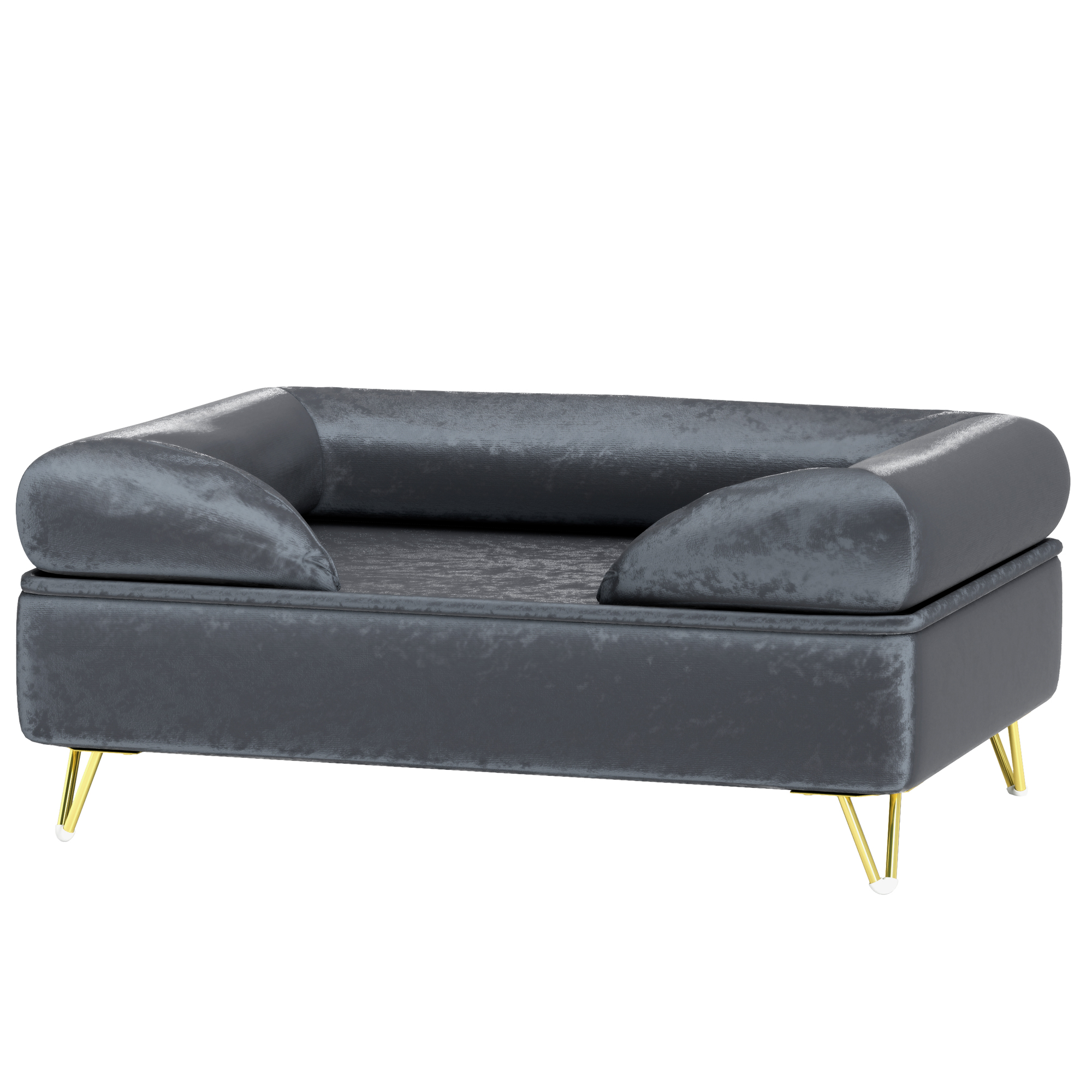 PawHut Hundesofa, Hundebett, waschbarer Bezug, für kleine Hunde bis 10kg, Holzrahmen, 76x53,5x34cm, Grau