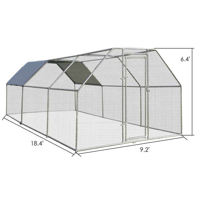 9.5' x 19' x 6.5' Galvanized Metal Large Walk in Chicken Coop Cage Runs Hen House with Cover & Lockable Door
