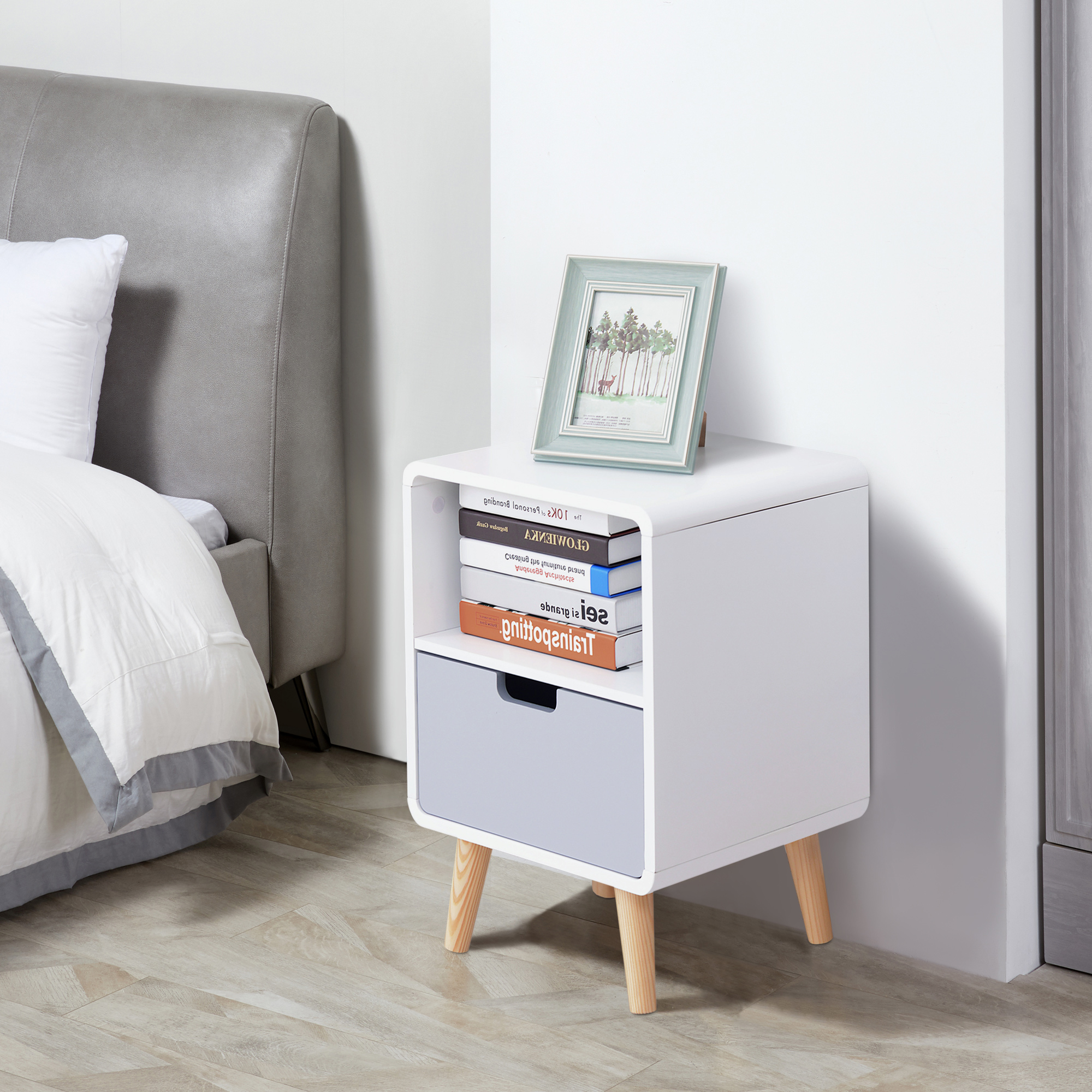 HOMCOM Nachttisch Nachtkommode Beistelltisch modernen Design mit 1 Regal Schlafzimmer MDF weiß L40 x B38 x H58cm