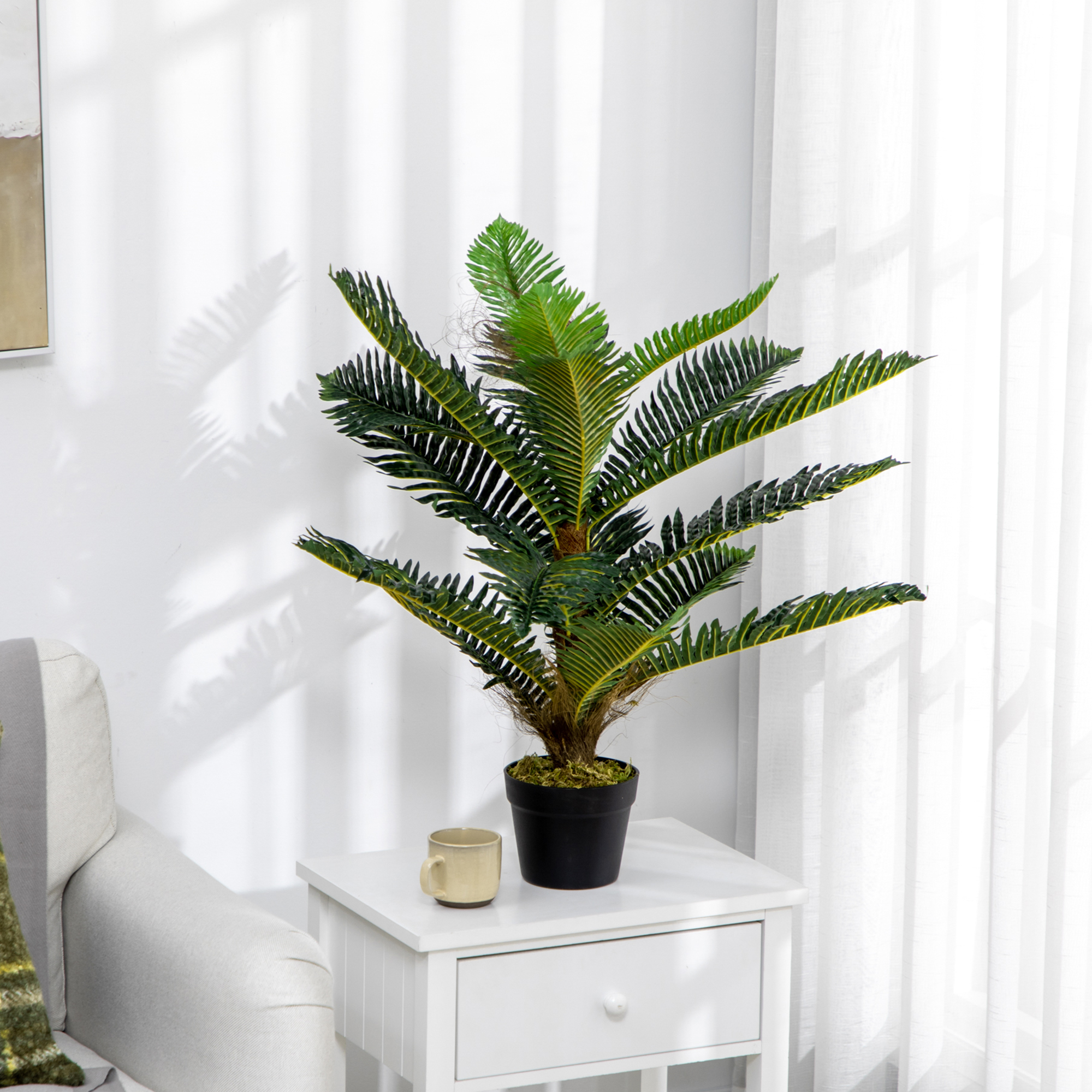 HOMCOM Künstlicher Palmenbaum 85 cm mit 18 großen Blättern sehr realistisch Topf inklusive