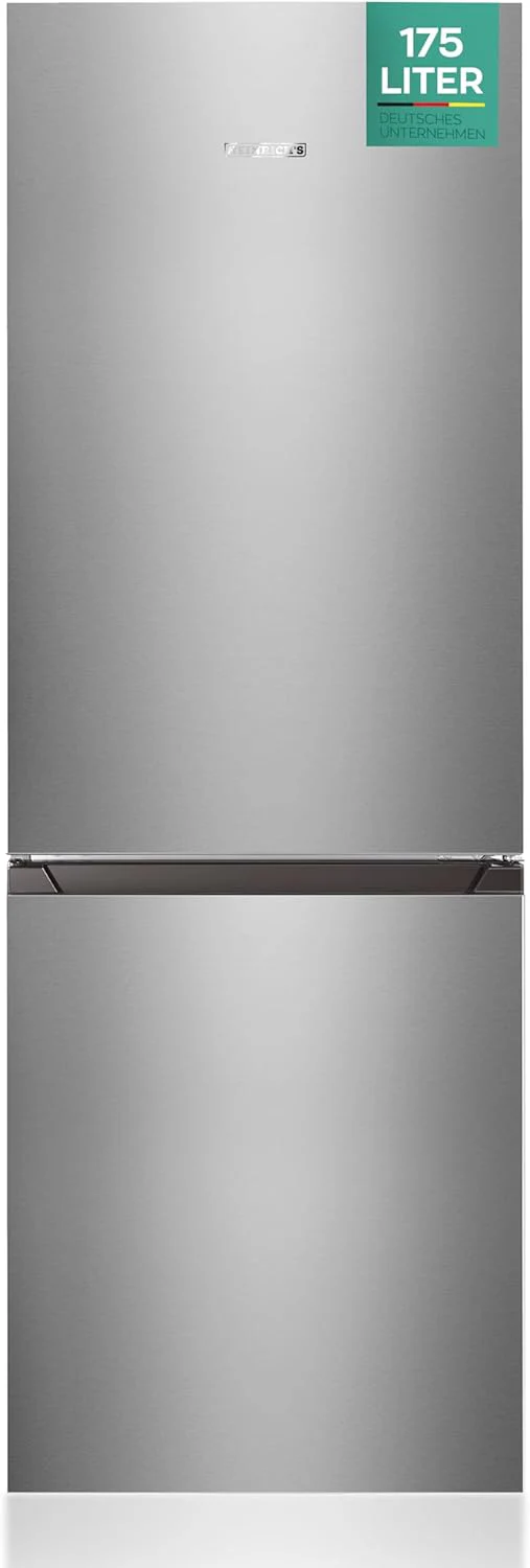Heinrichs Koel-vriescombinatie 175 liter, koelvolume 122 L, vriezer 53 L, led-binnenverlichting, deurscharnier omkeerbaar, stil 39 dB, grote vriesladen, 7 temperatuurstanden, inox