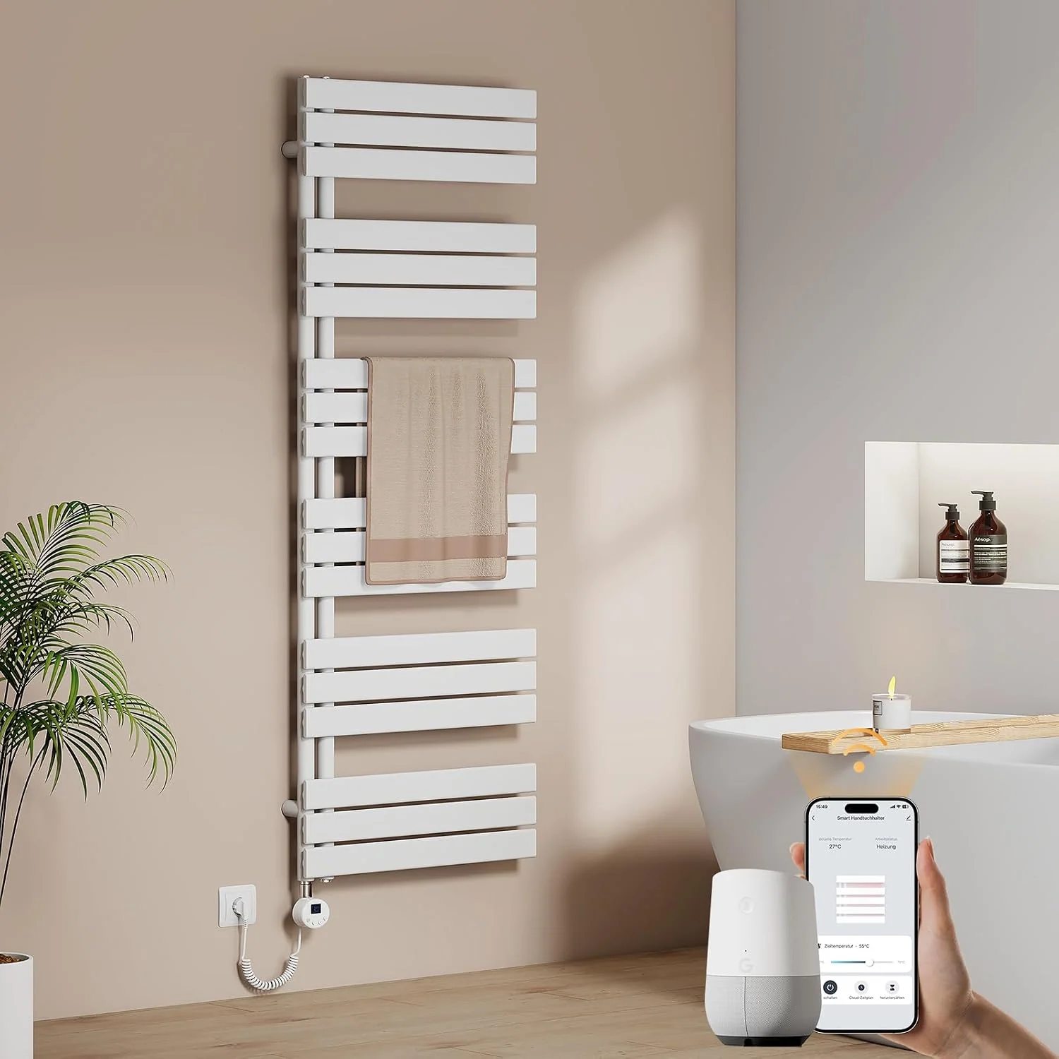 EMKE Heizkörper, 1000 W, Weiß, WiFi Handtuch Elektrisch 1599x600 mm - Flach Bad Elektrisch, Elektrischer Handtuchwärmer Handtuchtrockner Handtuch Bad