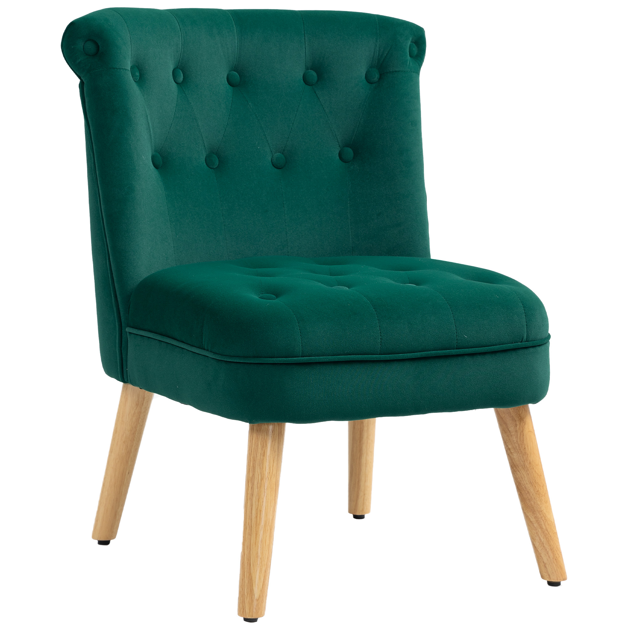 HOMCOM Samt-Loungesessel mit gepolsterter und geknöpfter Sitzfläche, 60x66x79 cm, Grün
