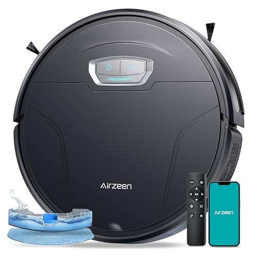 Airzeen Robot Vacuum Cleaner with 4500Pa Strong Suction, 3 in 1 Robot Vacuum and Mop, Carpet Auto Boost, Self Charging, 2.9”Slim Design, Remote/App/Alexa Control, Ideal for Pet Hair/Carpet/Hard Floor