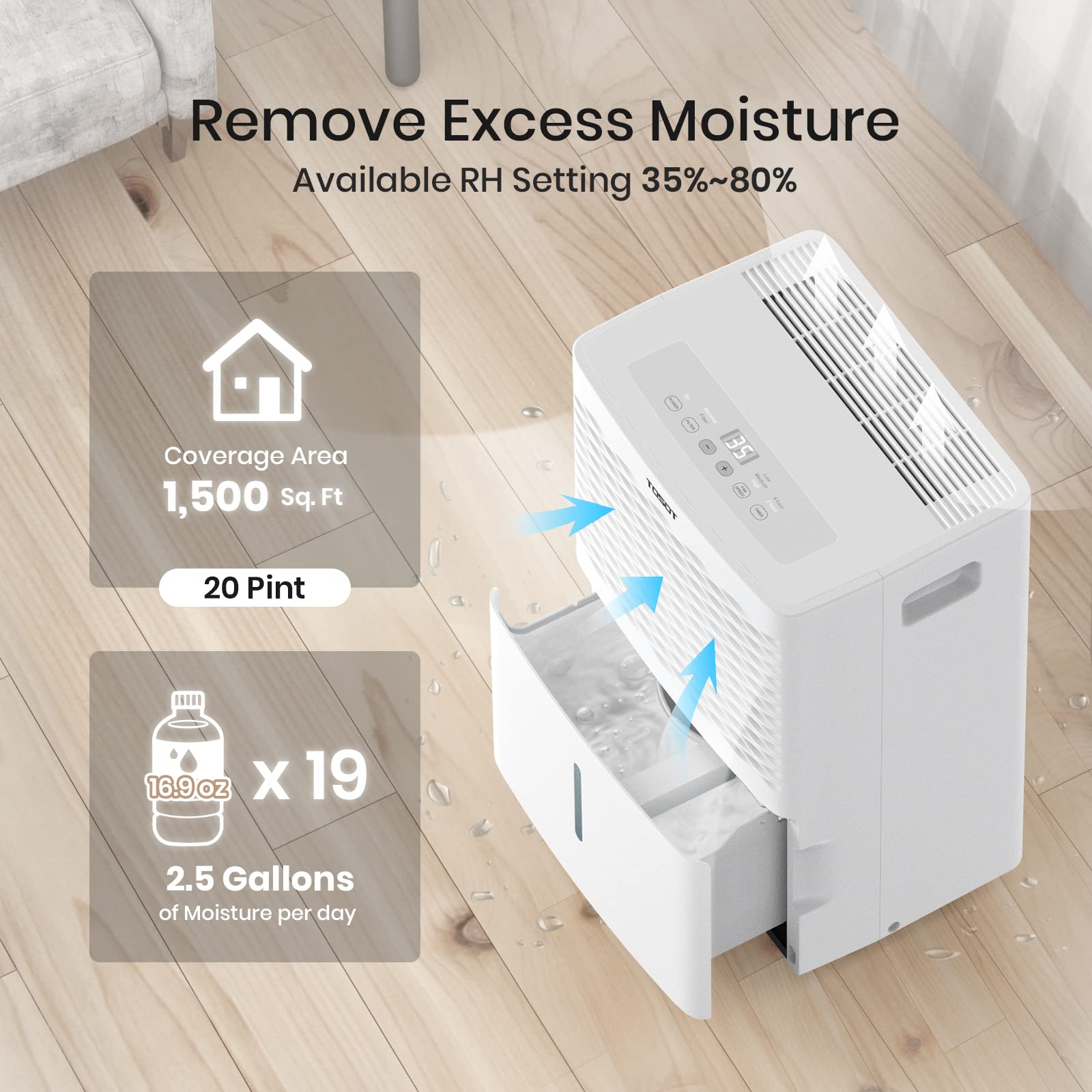 TOSOT 20 Pint 1,500 Sq Ft Dehumidifier Energy Star &ndash; for Home, Basement, Bedroom or Bathroom &ndash; Super Quiet (Previous 30 Pint)