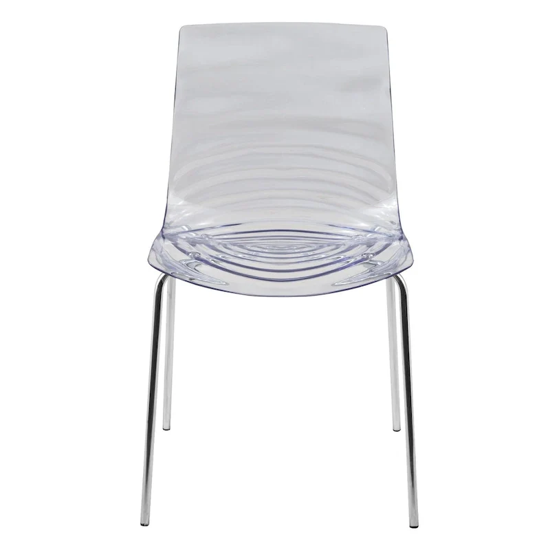 Acrylic Dining Chair with Chrome Legs Modern Accent Side Chair Water Ripple Design Seats