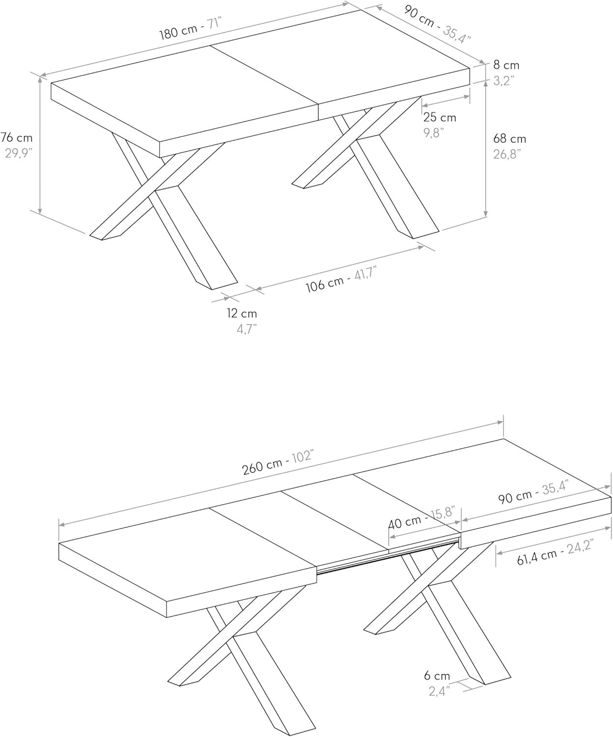 PAZZO DESIGN Tavolo Allungabile Marco, Tavolo Soggiorno, Cucina, Gambe Incrociate X Nere, Made in Italy, Rovere Rustico, 180x90x76 cm - id_1998