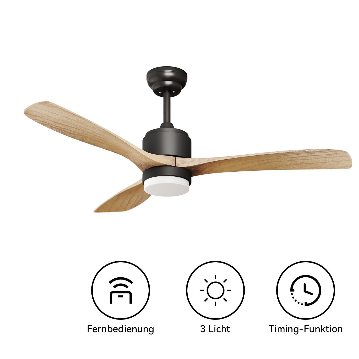 Deckenventilator Deckenventilator LED Licht Fernbedienung Ø132cm Timer Wohnzimmer