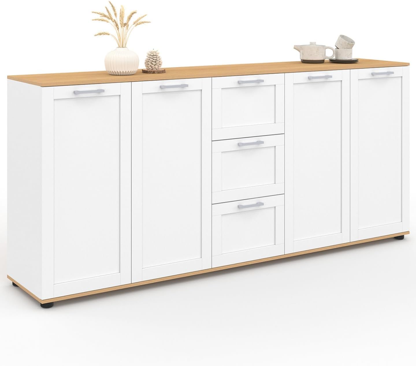 IDMarket - 180 cm VITO XXL Credenza a 4 ante con 3 cassetti in legno e bianco