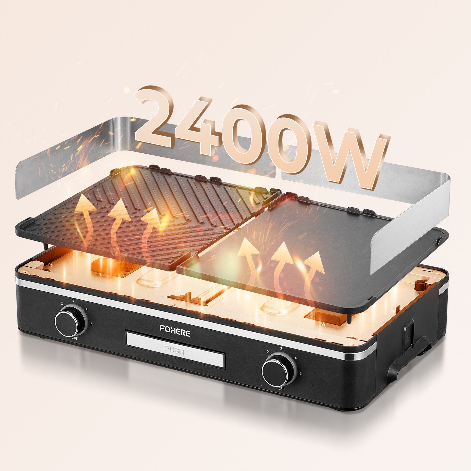 Elektrogrill 2400W elektrisch Tischgrill mt Duo-Grill-System