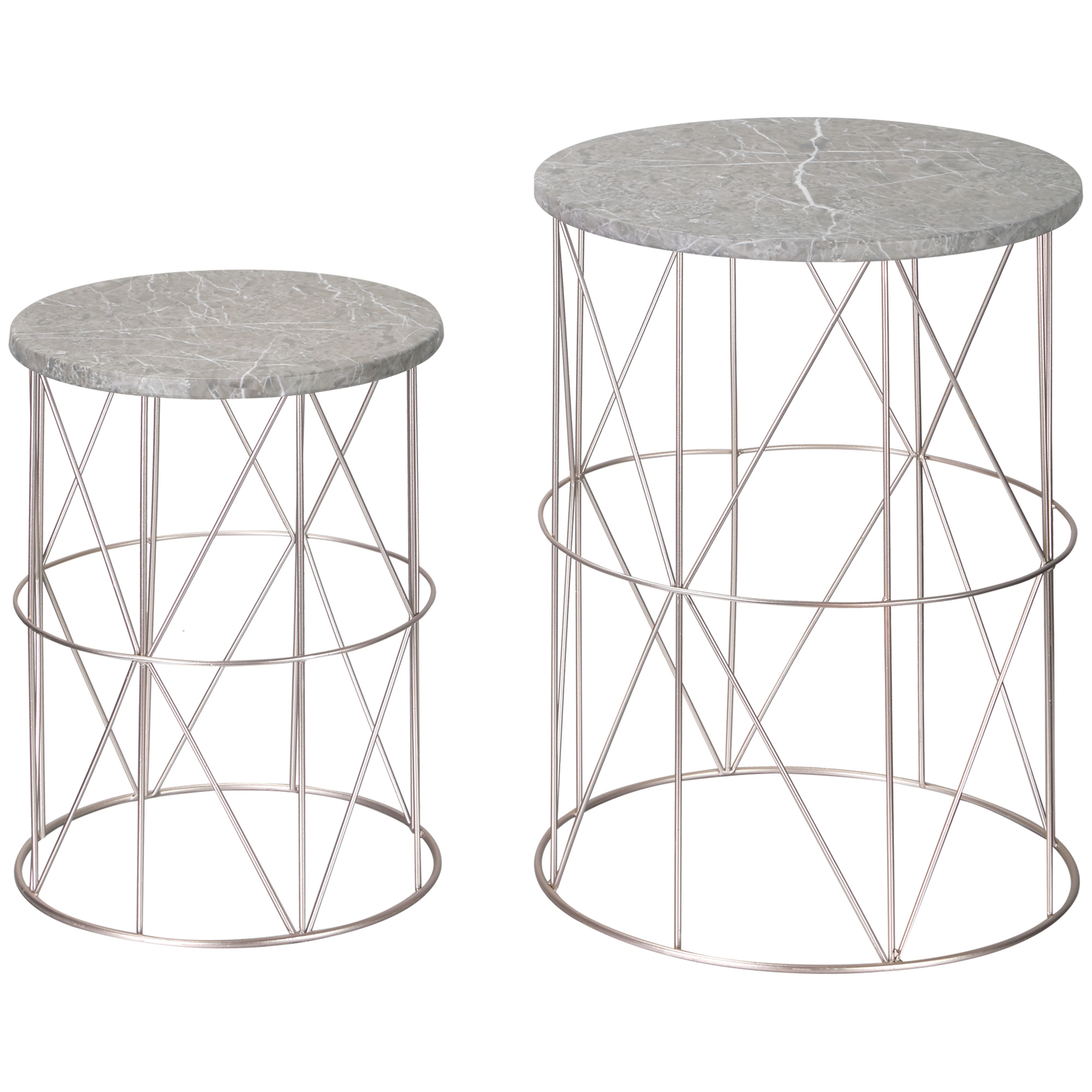 Outsunny 2er-Set Beistelltisch Stapelbar Gartentisch in Marmor Optik Balkontisch aus Metall, runder Kaffeetisch 50kg belastbar, Ø38x52,5 cm Sofatisch für Outdoor Indoor Balkon Rose+Gold+Grau