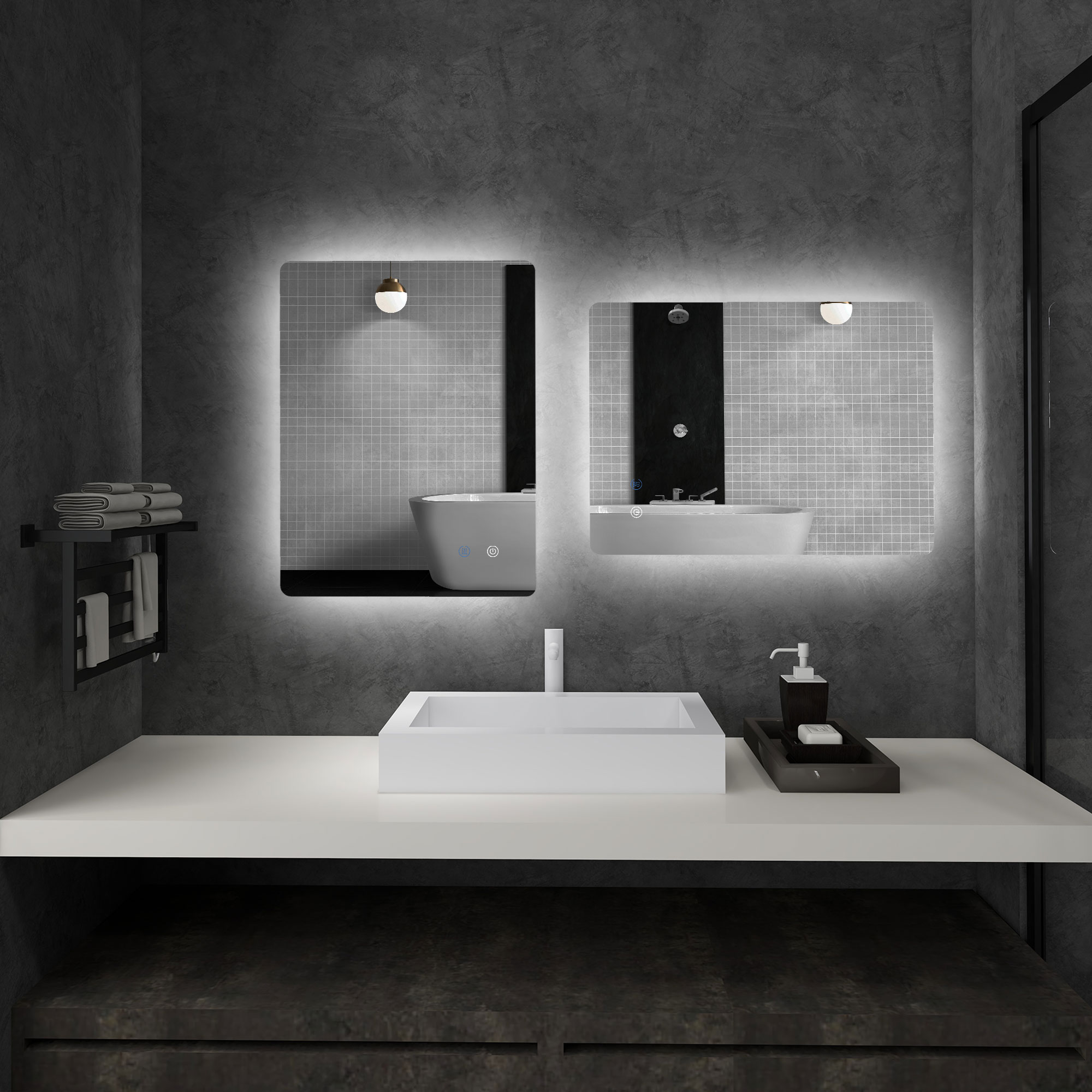 kleankin LED-Badezimmerspiegel, Antibeschlag, Touch-Schalter, Hintergrundbeleuchtung, 70 x 50 cm, Weiß
