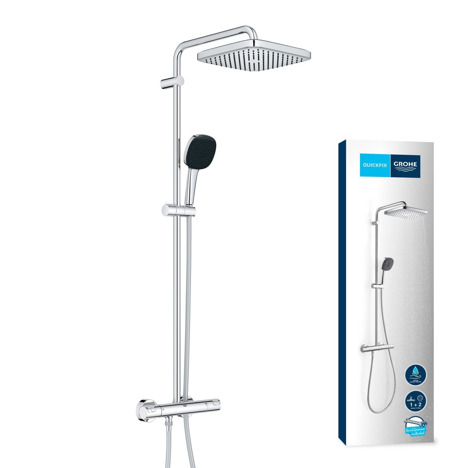 Duschsystem Vitalio Comfort 250 26696001 mit Thermostat Regendusche 2 Strahlarten Antikalk-Silikondüsen Chrom