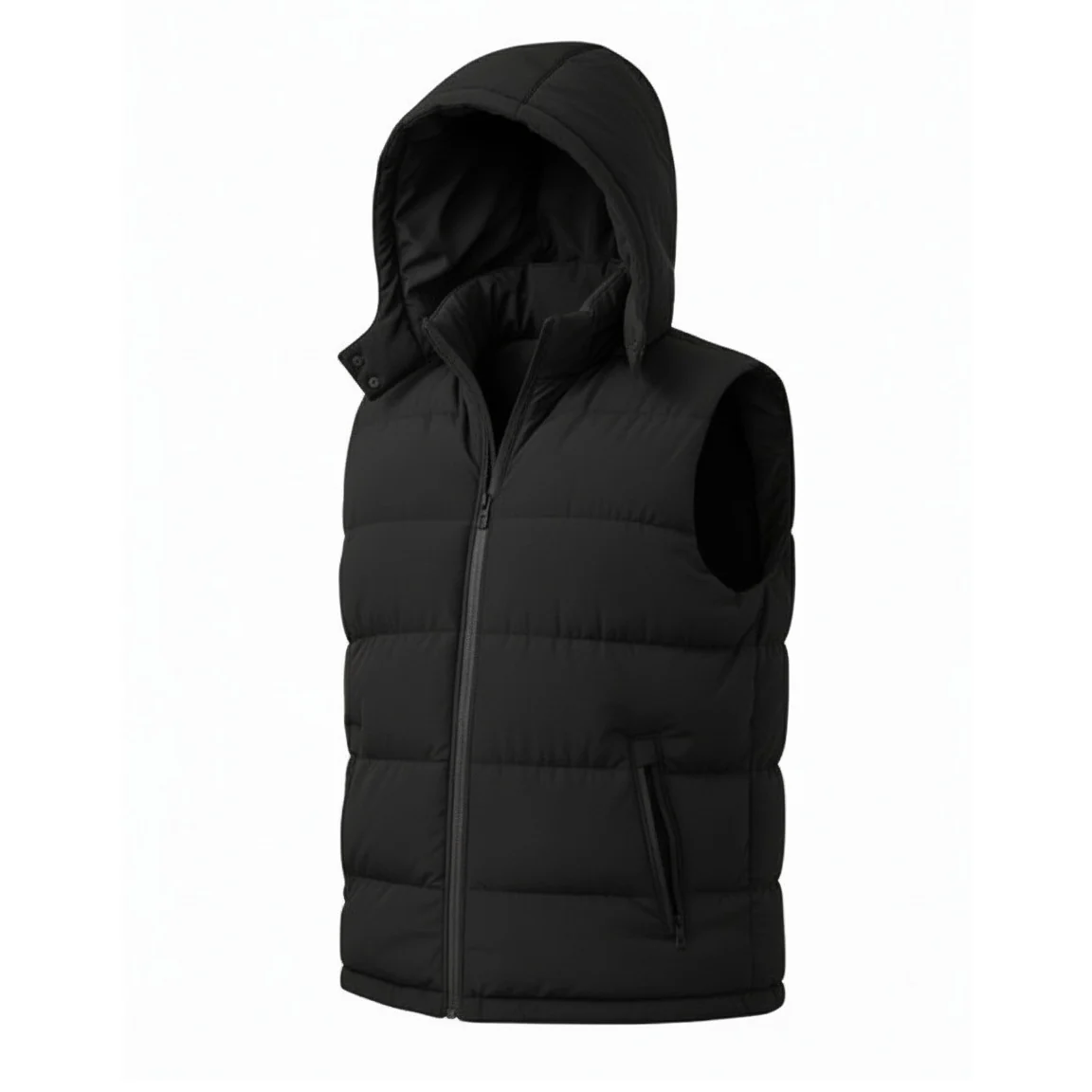 12 Pack Adult Zip Up Hooded Puffer Vest in Black