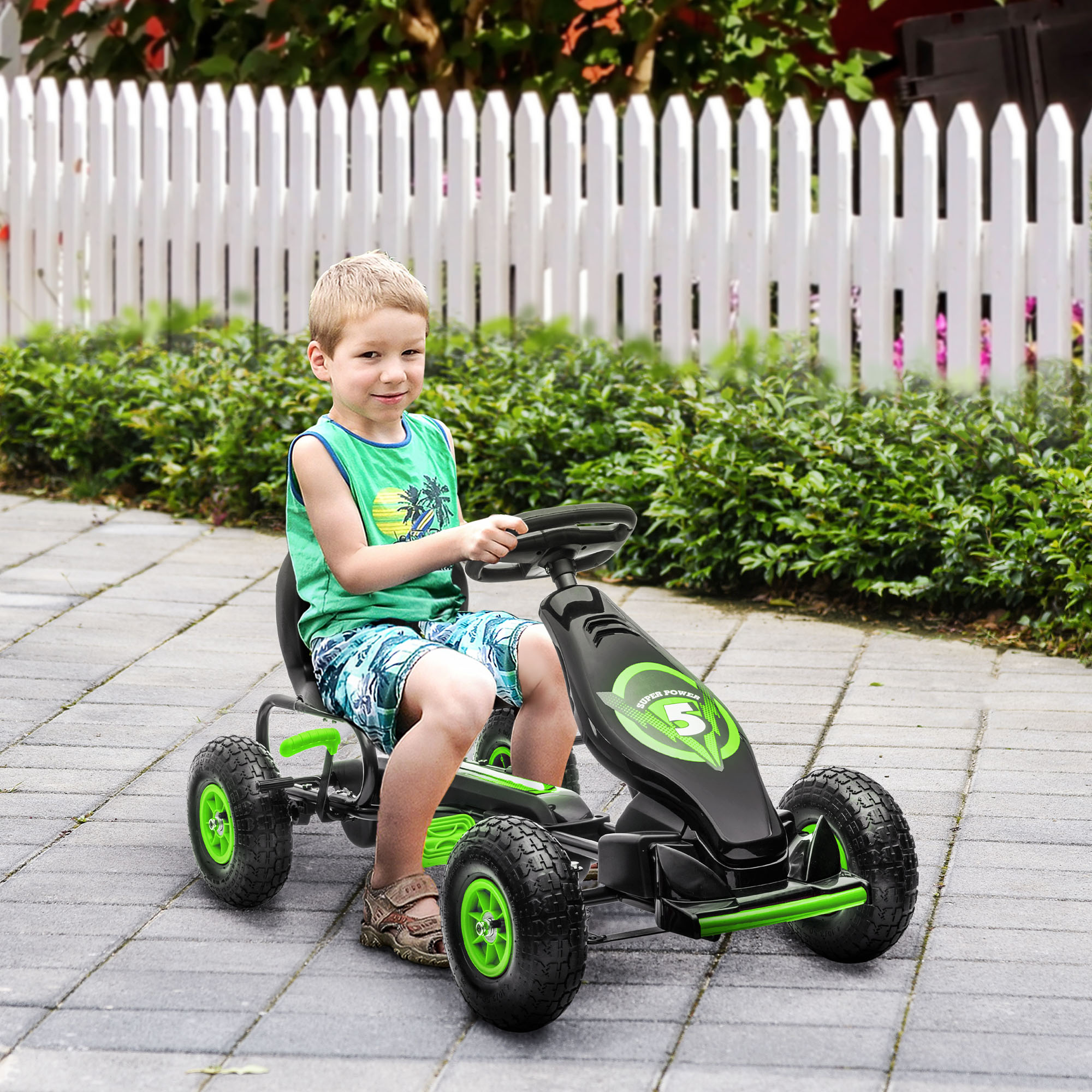 HOMCOM skelter, kindervoertuig met pedaal, pedaalauto, outdoor, groen+zwart