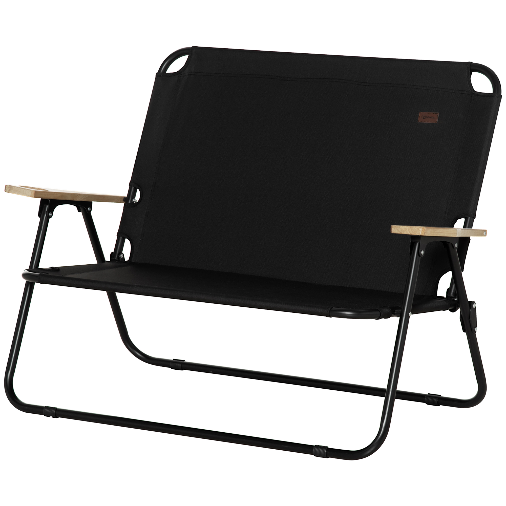 Outsunny 2-Sitzer Campingstuhl, klappbar, mit Getränkehalter, 141 x 67 x 80 cm, Schwarz