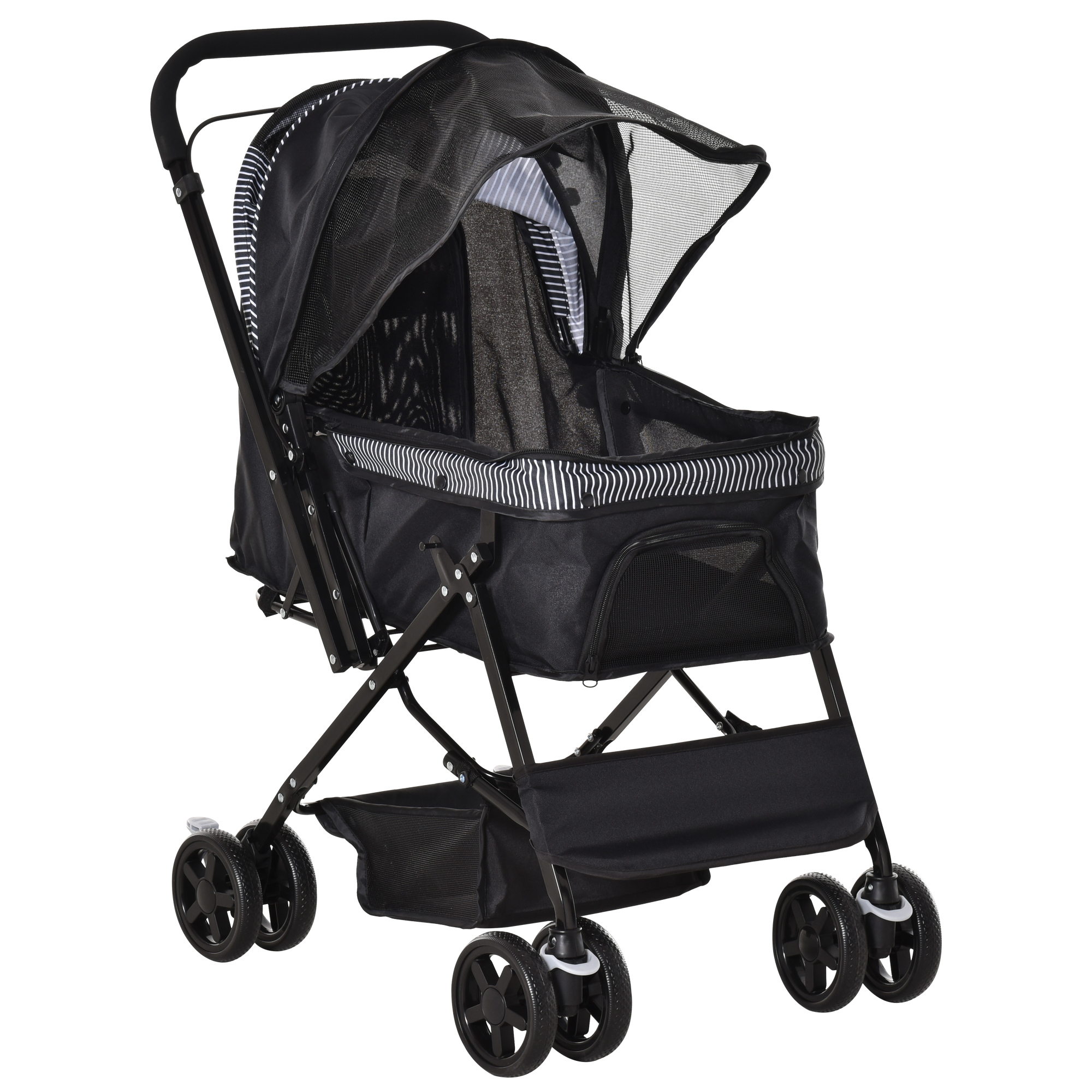 PawHut Hundebuggy Hundewagen Buggy für kleine Hunde und Katzen Haustierwagen Pet Stroller Katzenbuggy Oxford Schwarz 76,5 x 52 x 95 cm