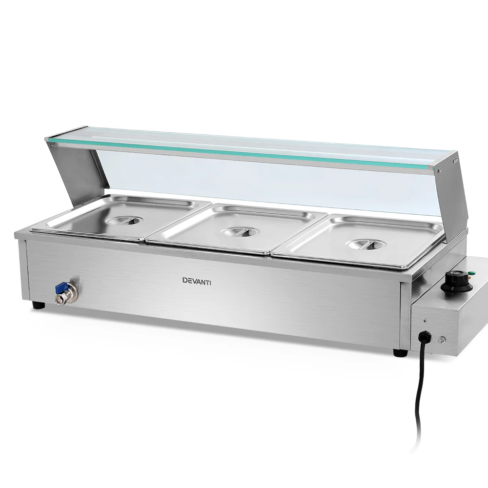 3-Pan Stainless Steel Food Warmer with Thermostat - Devanti