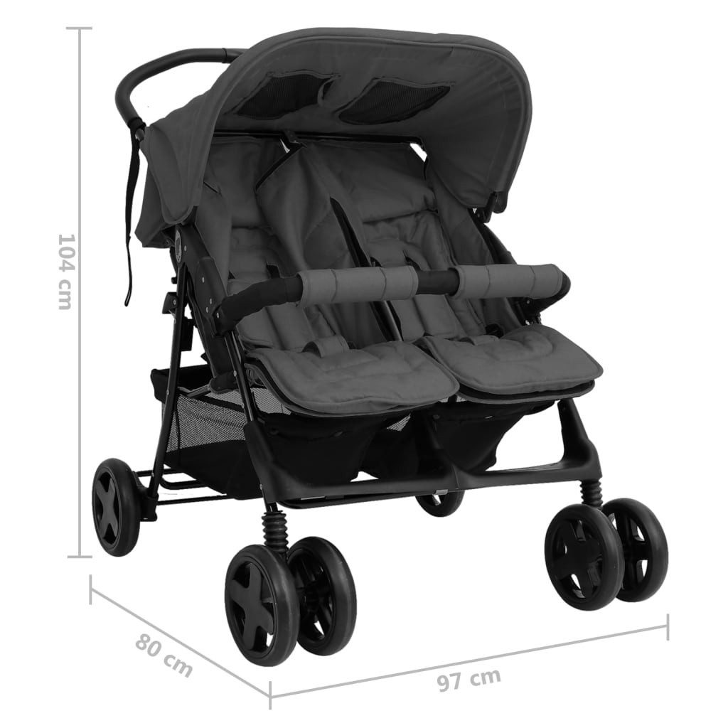 Kinder-Buggy aus Stahl, Leinen in Dunkelgrau