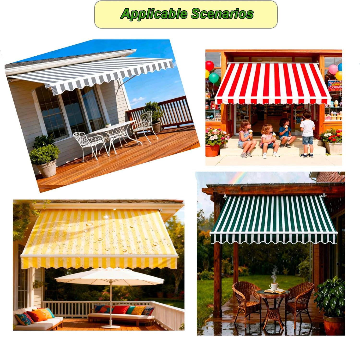 Ausziehbarer Ersatz-Terrassenüberdachung, UV-Schutz, 3 m, 3,6 m, 4,5 m, Polyester, Schirm d Design (6 x 1,5 m)