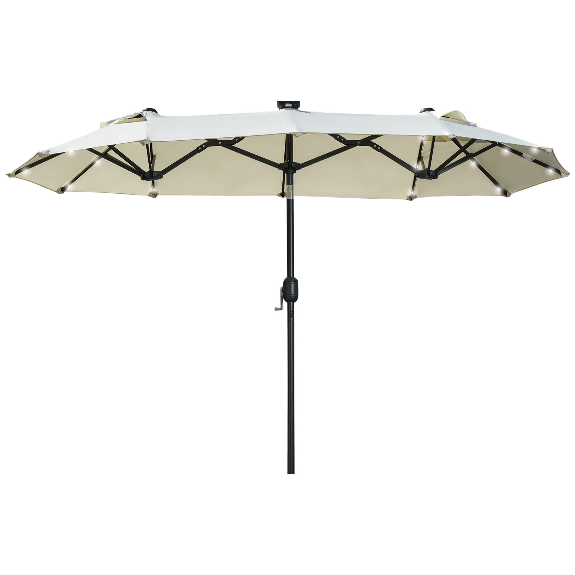 Outsunny Doppelschirm, Terrassenschirm, neigbar, mit Solarpaneel, 35 LEDs, Stahlrahmen, beige, 2,92 x 1,50 x 2,18 m