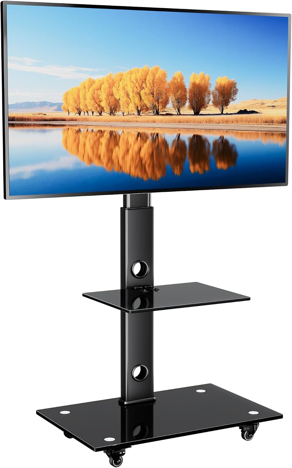 BONTEC Supporto TV da Pavimento da 30-70 Pollici, Altezza Regolabile, Ripiani in Vetro Temperato, Carrello TV Portatile con Ruote, Fino a 40kg, VESA Max 600x400mm