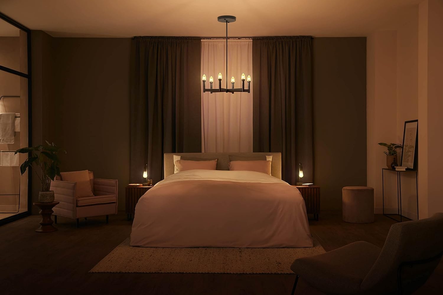 Hue White Ambiance Filament E14 LED Lampe, dimmbar, 350lm, alle Weißschattierungen, App-steuerbar, Alexa-kompatibel, Klar (6er Pack) mit kabellosem Dimmschalter für Lichtszenenabruf