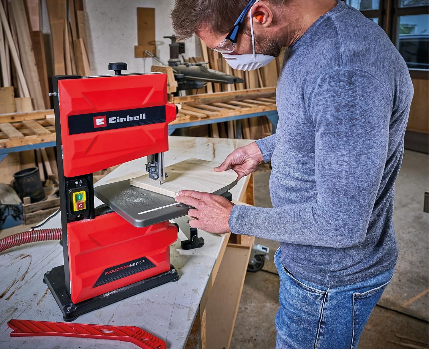 Einhell Sega a nastro TC-SB 200 + (300 W, cambio sega a nastro, barra parallela, regolazione dell'altezza, robusta guida per sega a nastro, tavolo inclinabile continuamente)