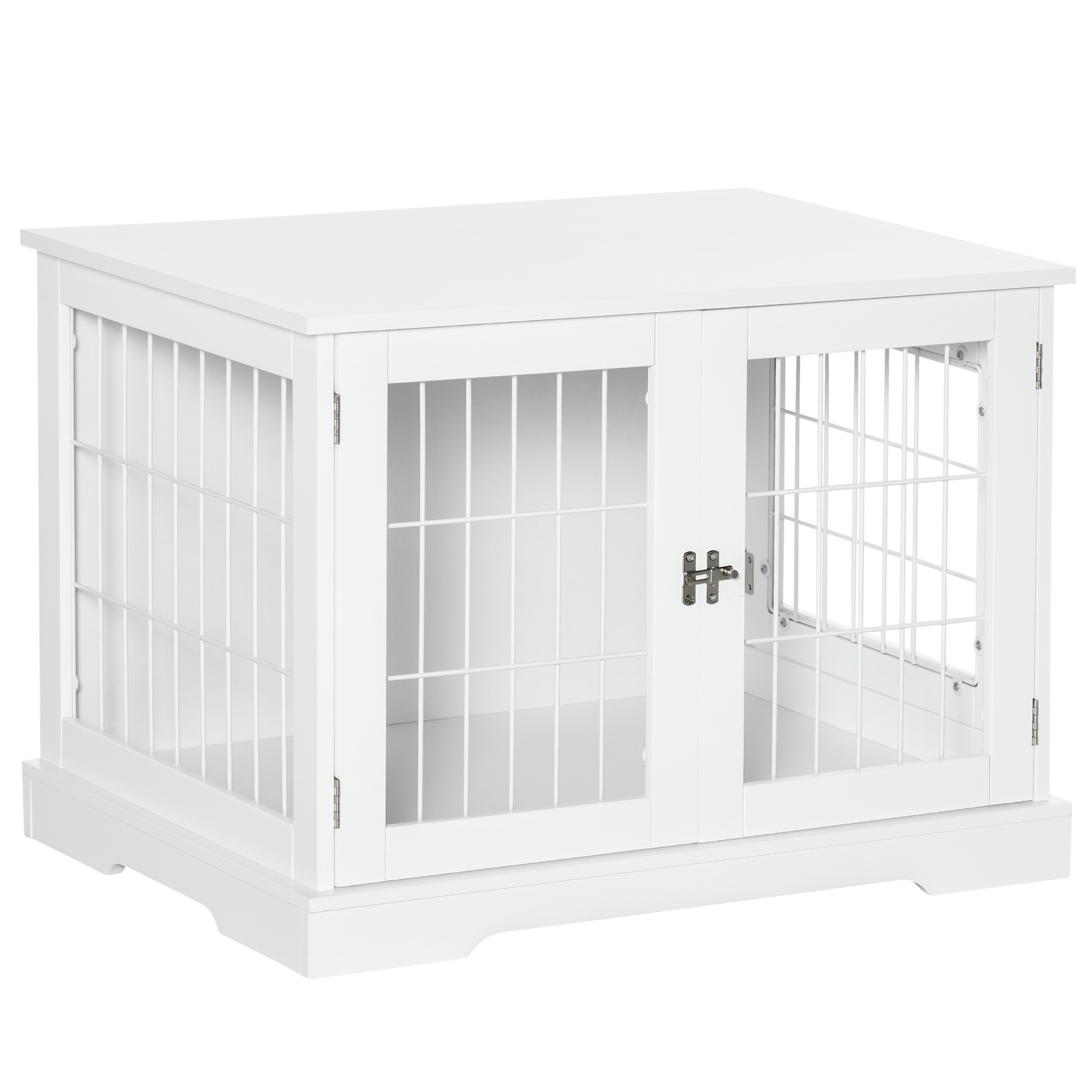 PawHut Hundekäfig Haustiere 2 in 1 Beistelltisch mit 2 verriegelbaren Türen - Maße 76L x 54,5B x 56H cm - Metall und MDF