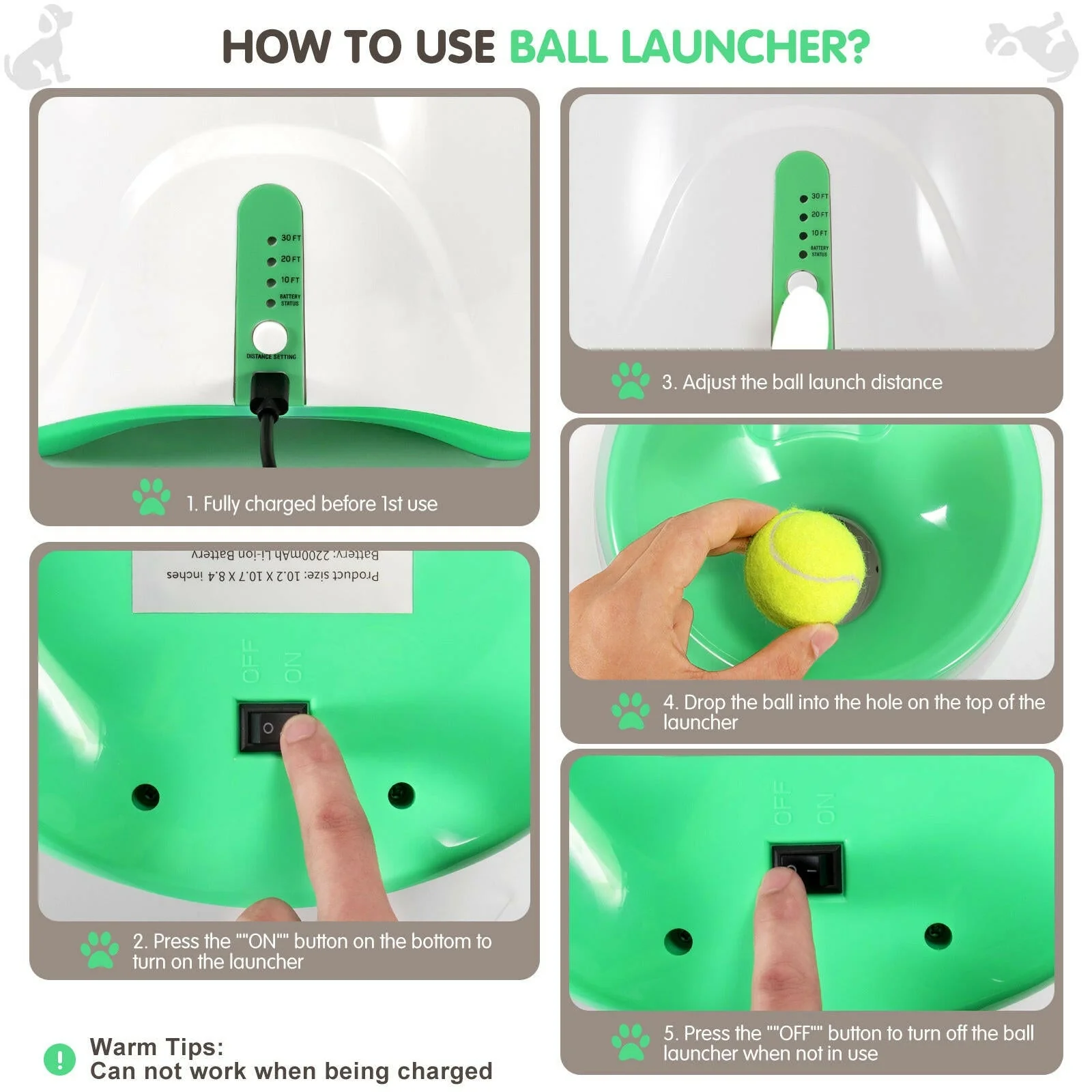 Automatic Ball Launcher for Dogs �C 3 Distance Settings & 6 Balls Included