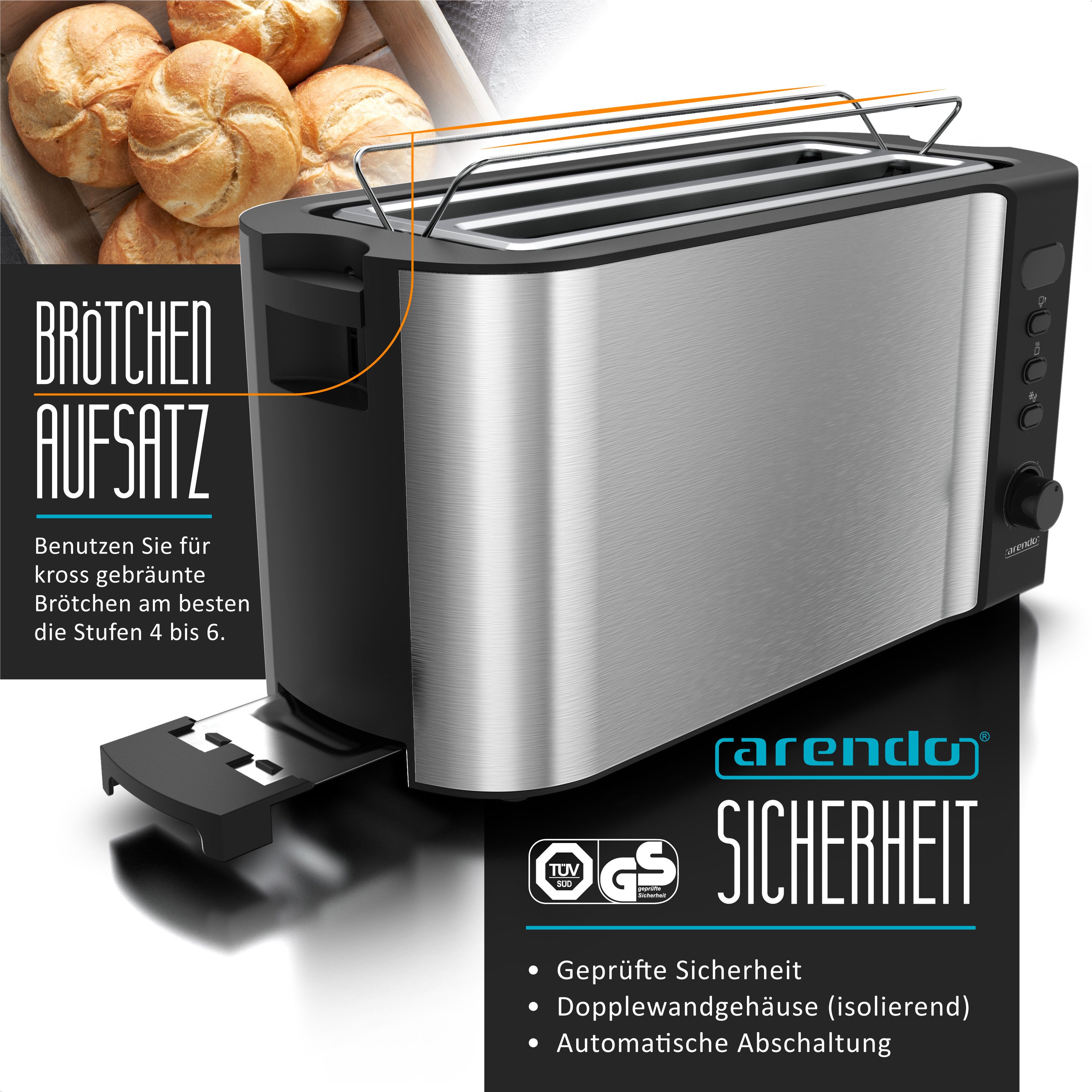 Toaster Langschlitz, Edelstahl, Display mit Restzeitanzeige, Krümelschublade