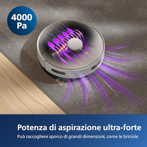 PHILIPS HomeRun Serie 3000 Robot Aspirapolvere e Lavapavimenti con Mappatura, Alta Potenza Asp.ne 4000 Pa, navigazione laser, 200 min funzionamento, per Tappeti e Peli di Animali, App WiFi, XU3000/02 : Casa e cucina