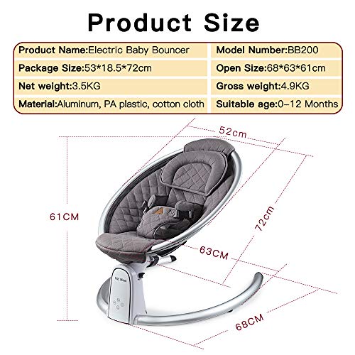 Hot Mom dondolo neonati,sdraietta neonati Elettrica,Blocco, Timer,Bluetooth (Grigio scuro) : Prima infanzia