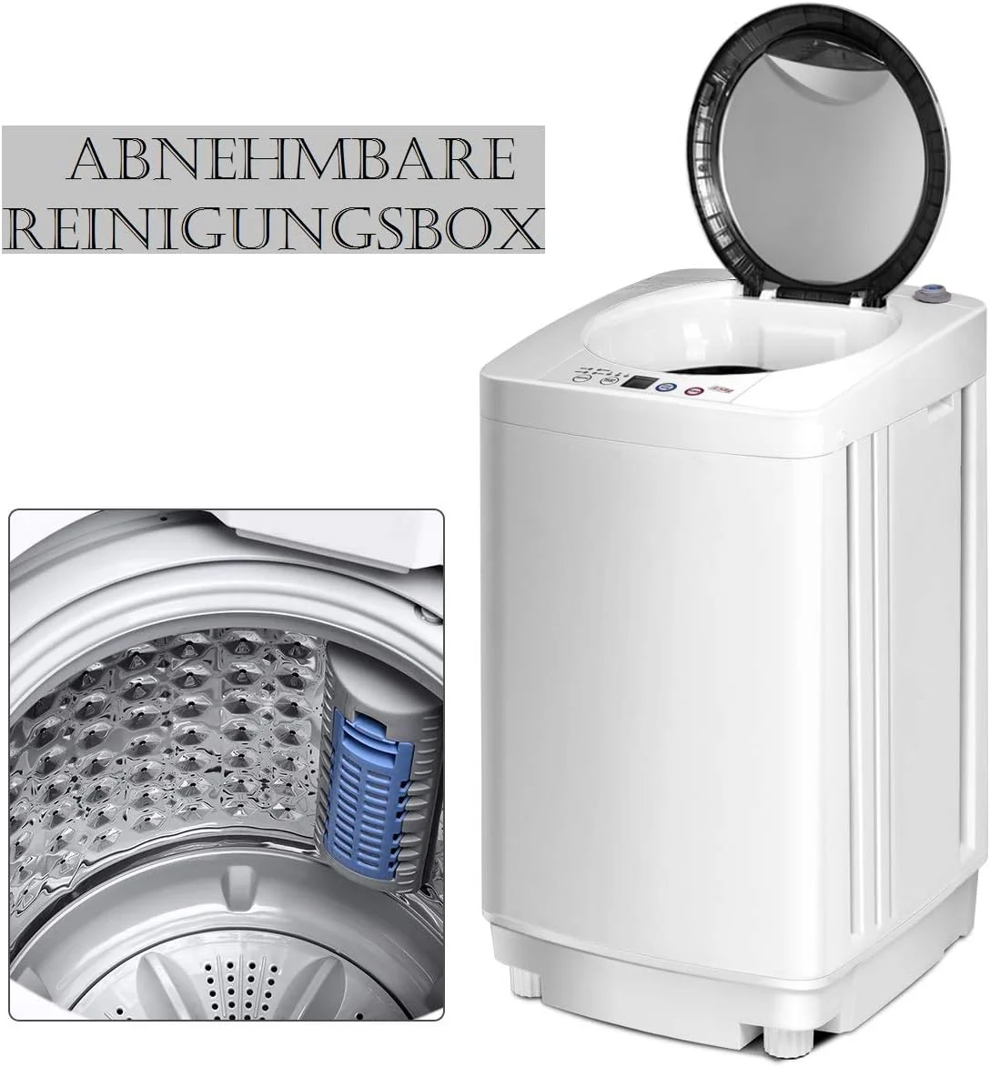 COSTWAY Mini Wasmachine 3,5KG, Volautomatische Wasmachine met Centrifuge, 6 Programma's, Bovenlader Wasmachine incl. Pomp, 240W Kleine Wasmachine voor Appartement, Camper & Camping