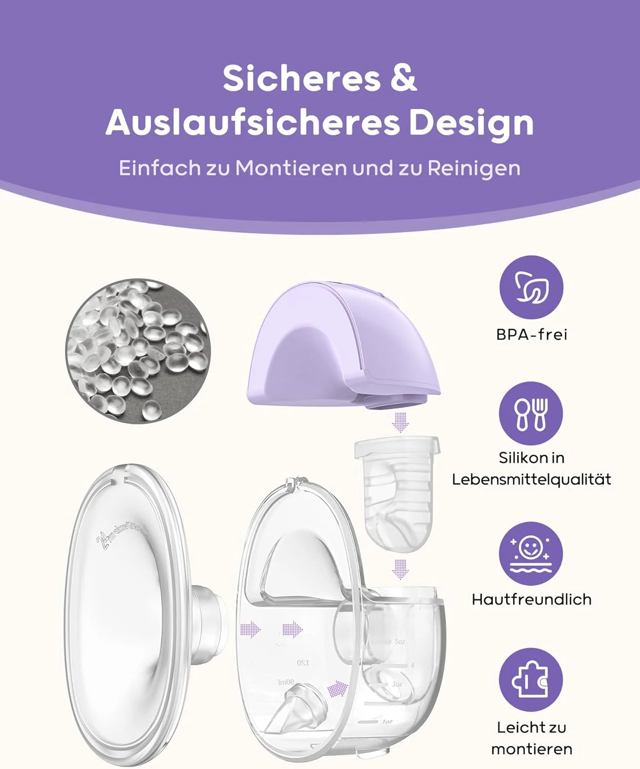 Nuliie Elektrische Borstkolf Draagbare S32, Handsfree Elektrische Borstkolf 4 Modi 9 Niveaus met 18/21/24 mm comfortabele flens, discreet, met reserveonderdelen inbegrepen (2 stuks, wit)