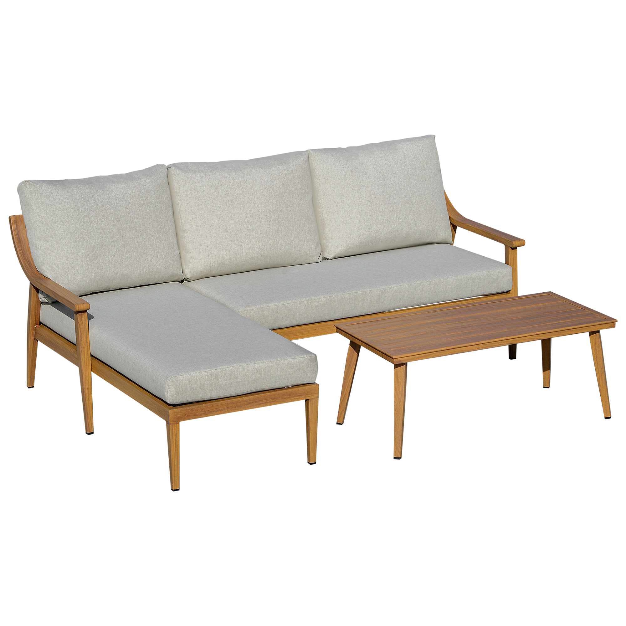 Outsunny Gartenmöbel Set für 3 Personen mit Chaiselongue Doppelsofa Tisch Natur