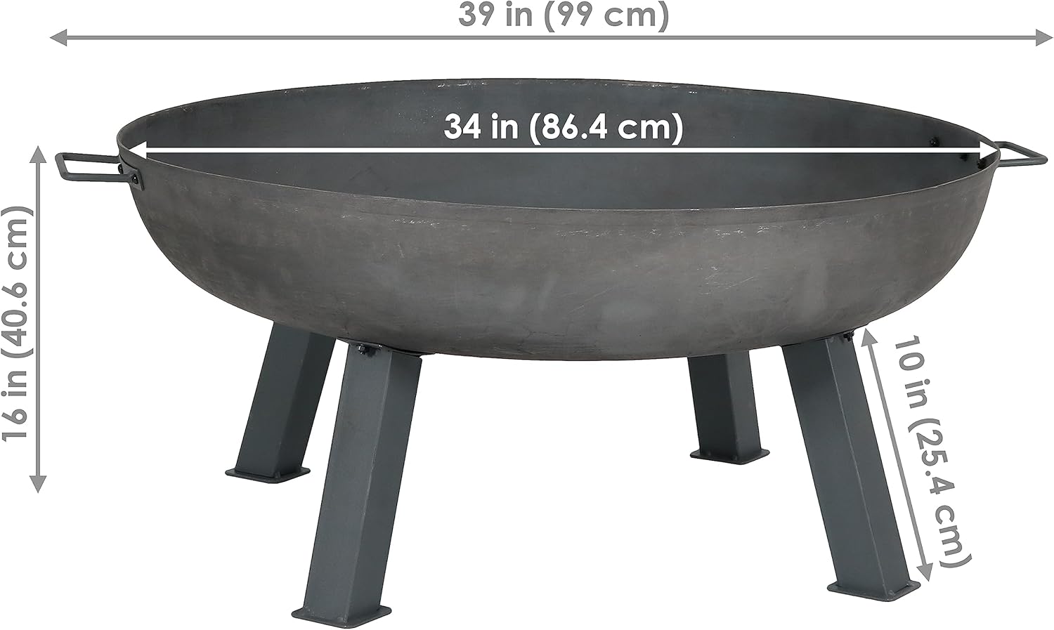 Sunnydaze Cast Iron Heavy Duty Fire Pit for Outside - Wood Burning Outdoor Fire Pit Bowl with Handles for Patio, Backyard, Camping - 34" - Gray