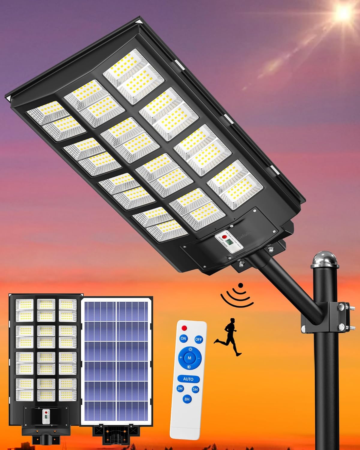 Gefolly SL-6800W Solar Straßenlaterne für Außen -600000LM Solarlampen mit Bewegungssensor, 6500K Solarleuchten Dämmerung bis zum Morgengrauen IP67 Solar Wegeleuchte im Freien für Gärten