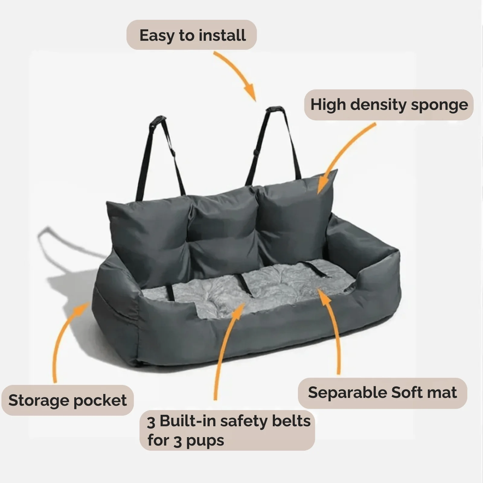 Adjustable Dog Car Seat �C Soft Cotton Interior & Safety Straps
