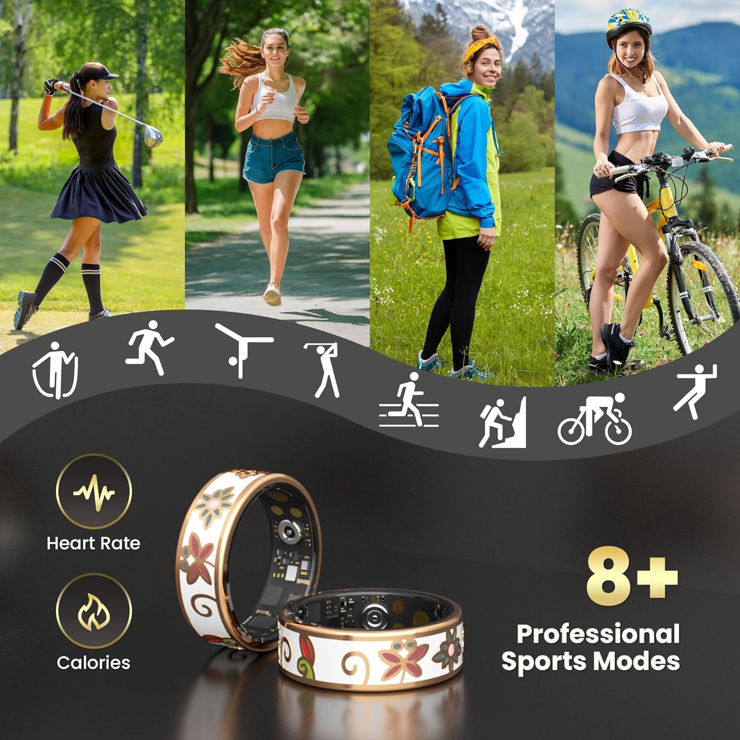 Enamel Craft Smart Ring für Damen & Herren - Keine Abonnementgebühr Fitness Tracker mit Schlaf-Tracking, Herzfrequenz, SpO2 - IP68 Wasserdicht für iPhone Android - Aktivitätstracker Fernbedienung
